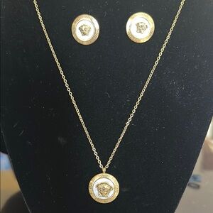 Gold Medallion Necklace and Earring Set
